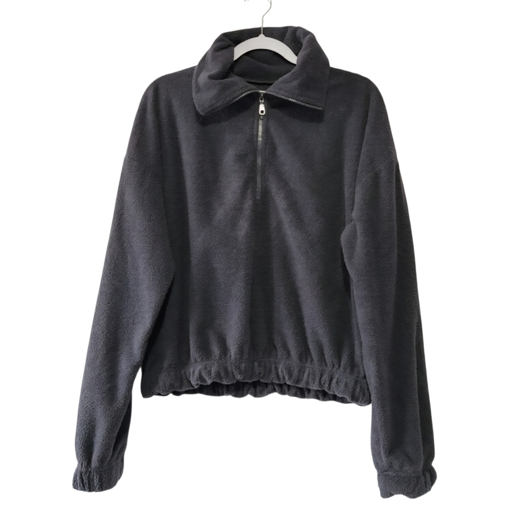 Urban Outfitters gray half zip cropped casual relaxed fit jacket Sz L Cabincore